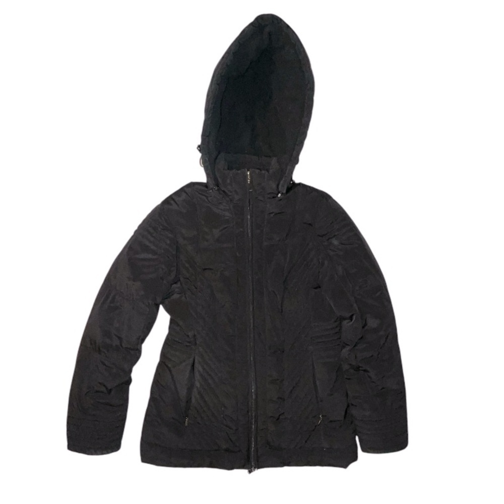 SJB Active St John's Bay Ski Jacket Women's S Black Quilted Fleece Lined Hood